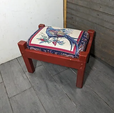 Vintage Asian Oriental Red Painted Rustic Solid Wood Sewing Footstool Stool • $108