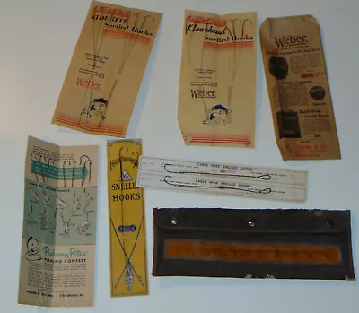 Vintage Snelled Hooks On Cards With Canvas Storage Pouch! Weber/pequea/hj Collis • $39.99