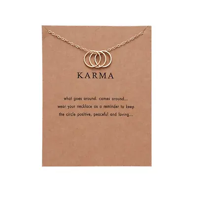 Multi Ring Karma Friendship Family Couple Gold Women Lady Card Necklace Gift UK • £3.79