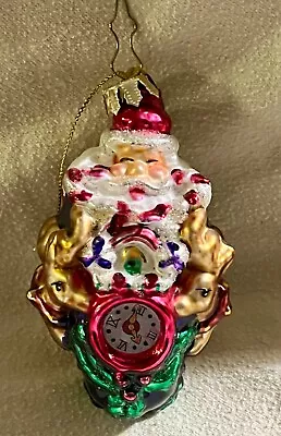 2003 Mark Klaus Santa Claus Reindeer Clock Handblown Glass Christmas Ornament • $4.99