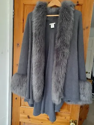 £22 • Buy Fake Fur Grey Cape Poncho Jacket (£120 New) Fits 10 To 16+