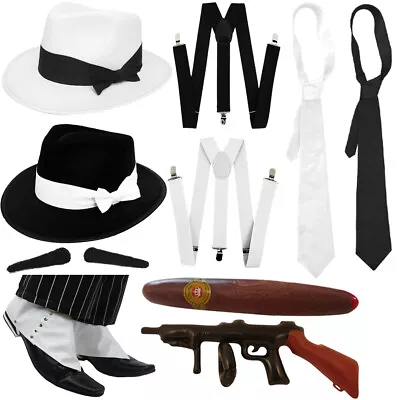 Mens Gangster Hat Tie Braces 1920's Pick Felt Trilby Mafia Gang Fancy Dress Lot • £5.99