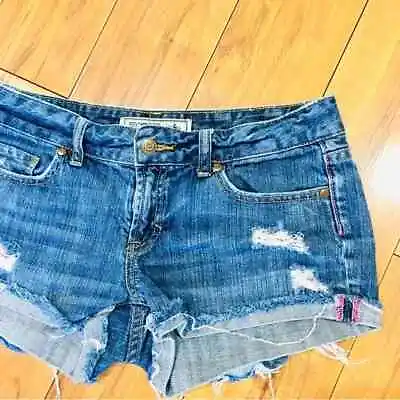 Victoria Secret Pink Denim Distressed Blue Jean Shorts Beach Coastal Summer 4 • $63