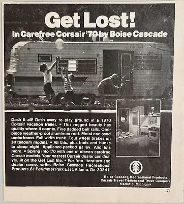 1970 Print Ad Carefree Corsair '70 Travel Trailers By Boise Cascade MarletteMI • $14.83