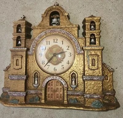 Vintage Home Interiors 1999 Spanish Mission Church Wall Clock 14.5” X 12.75” • $49.95