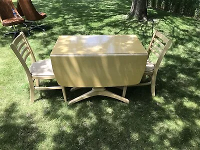 Vtg Keller Mid Century Modern Blonde Drop Side Table And 2 Chairs W/2 Leafs Mcm  • $750