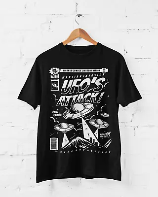 £10.95 • Buy Retro Comic Book Style UFO's Attack T Shirt Funny Alien 50s Cinema Style Design