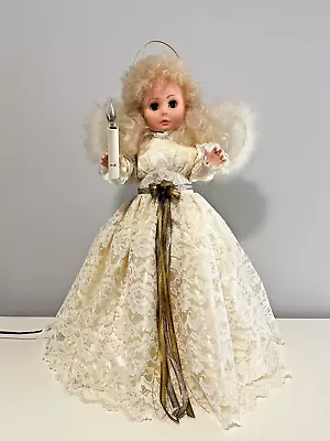 Vintage 24  Animated Christmas Angel Doll With Glowing Candle Feather Wings • $37.49