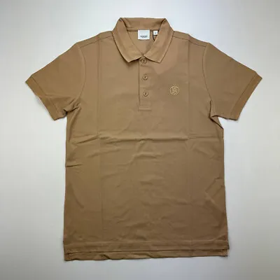 BURBERRY Men Monogram Motif Embroidered Polo Shirt Soft Fawn • $185