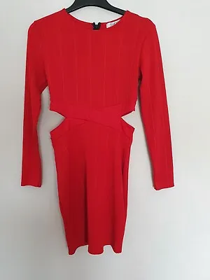 £7.99 • Buy Red Body Con Dress Cut Out Waist Size 12