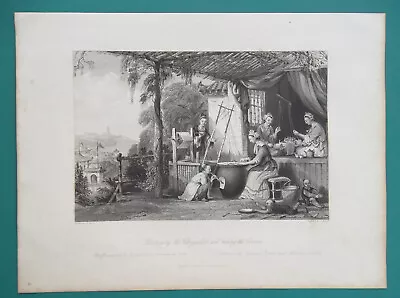 CHINA Silk Making Destroping Mith Chrysalides - 1841 Antique Print T. Allom • $35