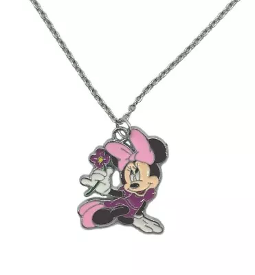 Minnie Mouse Cartoon Character With Flower Charm Pendant Necklace • $6.99