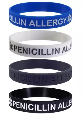 PENICILLIN ALLERGY Medical Alert ID Silicone Wristbands Adult Size (4 Pack) • $11.95