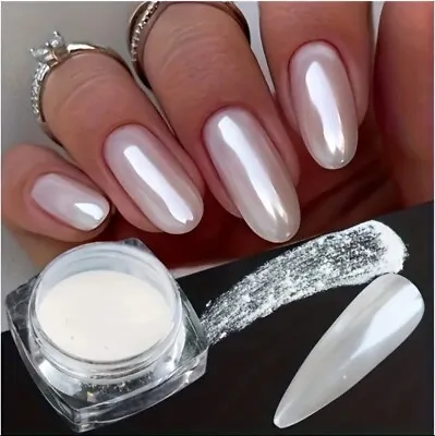 White Pearl Chrome Nail Powder Glitter Art Powder Dust Glimmer Hot Nails Premium • £3.79