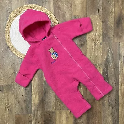 Carters Vintage Pink Fleece Hooded One Piece Embroidered Bear 0-6 Months • $11.94