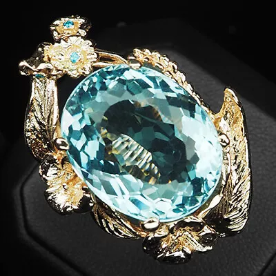 Ravishing Aquamarine Blue 26.40 Ct. 925 Sterling Silver Rose Gold Ring Size 6.5 • $42.99