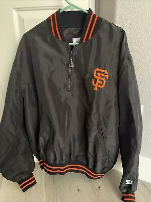 SF  By Starter  Giants Jacket Mens XL Black Windbreaker Diamond Half Zip Up • $50