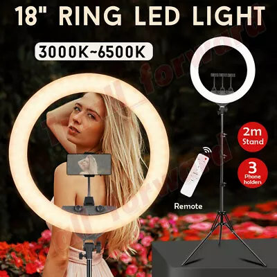 18'' Dimmable LED Ring Light 80W 6500K Diffuser Stand Make Up Beauty Studio Bag • $77.99