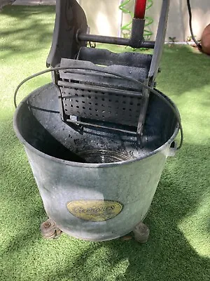 Vintage Geerpres  Galvanized Mop Bucket W/Casters Llw/Floor Knight • $59