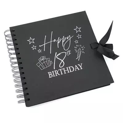 18th Birthday Present Black Scrapbook Guest Book Photo Album Silver Script • £14.99