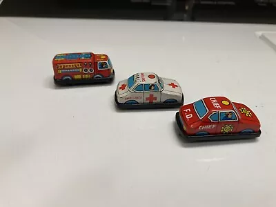 3 Vintage 1970s Japan Tin Mini Emergency Fire Truck Fire Chief Car Ambulance • $4.75