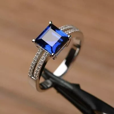 2CT Princess Cut Lab Created Blue Sapphire Engagement Ring 14K White Gold Plated • $99.99