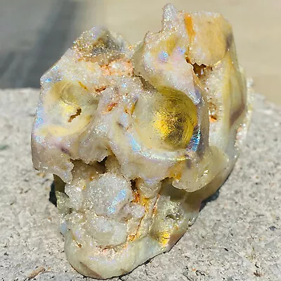 410G Natural Crystal Cluster Quartz Mineral Specimen Hand Carved Skull.  • $168