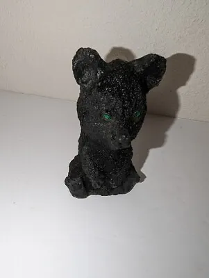 Vintage Bear Figurine Handmade From Ohio Black Coal Green Eyes Cute 3.5  Tall • $12