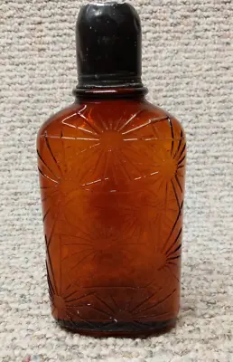 Whiskey Amber Glass Bottle  Sunburst Spiderweb Embossed Amber Vintage Bottle • $25