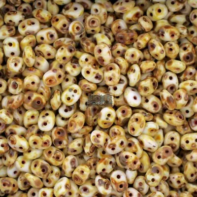 20g Czech SuperDuo 2-hole Beads - Chalk TRAVERTINE Dark * 2.5x5mm • $3.80