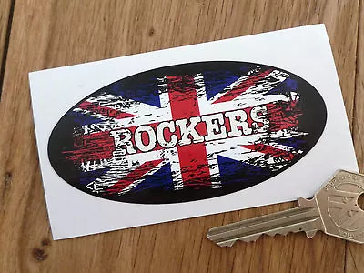 ROCKERS UK GRAFFITI STYLE OVAL 100mm Retro Classic Motorcycle Or Helmet STICKER • £3.25