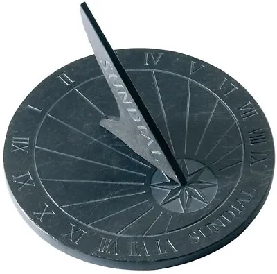 Sundial Slate Round Black Grey 25cm Roman Numerals Time Keeping Garden Clock • £33.99