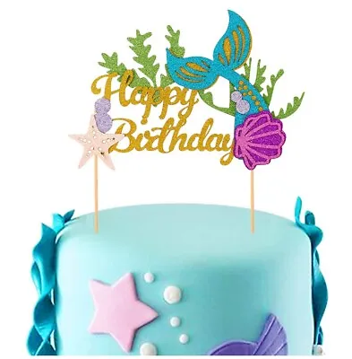 ZARD Mermaid Birthday Theme Party Glitter Cake Topper Decoration Centerpiece  • $10.42