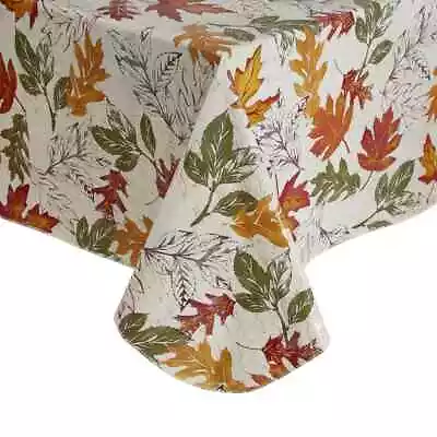 Autumnal Breeze Vinyl Tablecloth 60 X 102  Oblong Seats 8-10 Multicolor Leaves • $10.75