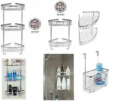 Stainless Steel Shower Caddy Rust Free Bathroom Shelf Corner Organizer Basket • £21.90