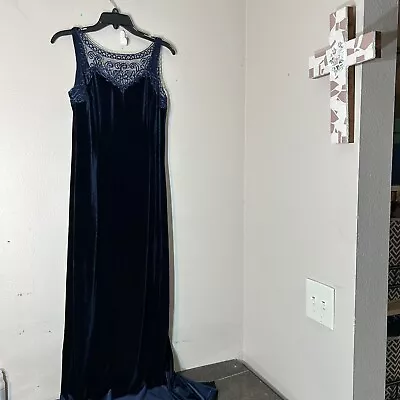 VTG 90s Navy Blue Scott McClintock Gunne Sax Velvet Floor Length Gown Prom SZ 10 • $75.74