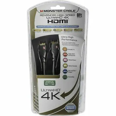 NEW Monster Cable 122922-00 Advanced High Speed UltraHD 4K TV HDMI 8ft Ethernet • $18.95