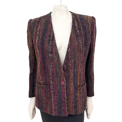 Vintage SASSON Boucle Knit Mohair Wool Structured Blazer With Pockets WOMEN'S 12 • $54.95