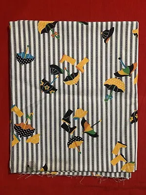 Vintage Striped & Rainy Day Novelty Print Woven Cotton Fabric 54x44” • $29.99