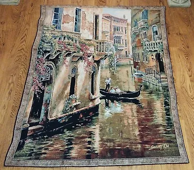Vintage Venice Italy Gondola Wall Tapestry 51x41 Backing & Weighted For Hanging • $69.99
