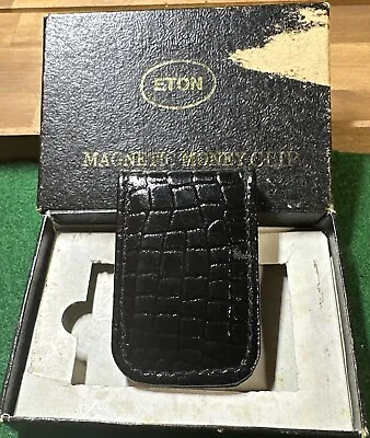 Vintage Eton Magnetic Leather Money Clip Black Strong Magnetic Closure. • $8.99