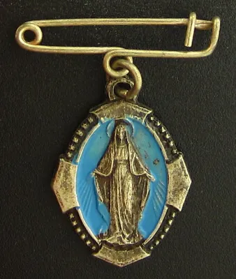 Vintage Mary Lourdes Blue Enamel Pin Religious Holy Catholic • $7.19