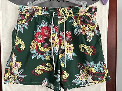 Vintage Polo Swim Shorts Medium Ralph Lauren Hawaiian Floral Ukulele Mesh Lined • $19.99