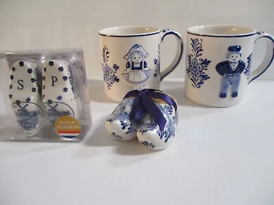 $22 • Buy Blue Delft Embossed 1984 Mugs/cups A Salt & Pepper Shakers & Mini Clogs