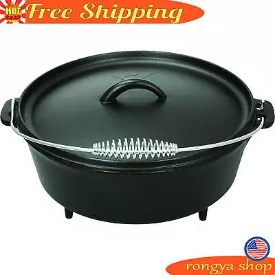 5 Qt  Pre-Seasoned Cast Iron Dutch Oven W/ Spiral Bail Handle Camping Cooking US • $29.88