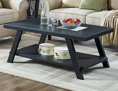 Athens Contemporary Replicated Wood Shelf Coffee Table In Black Finish • $109.99