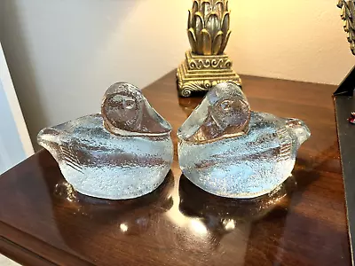 Vintage 1980's Pair Of Blenko Clear Crystal Duck Bookends • $34