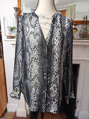 £12 • Buy Womens Mint Velvet Snakeskin Blouse UK 10 Sheer Button Shirt Black Grey BNWOT