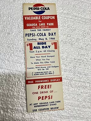 Geauga Lake Ticket Stub 1966 Pepsi-cola Ride All Day $1 • $28