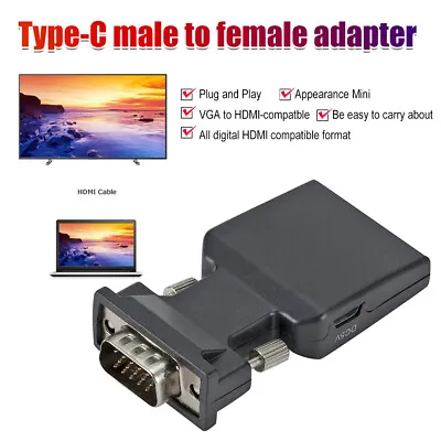 VGA To HDMI Adapter Full HD 1080P Audio Video Converter Laptop PC To TV HDTV AV • $7.84
